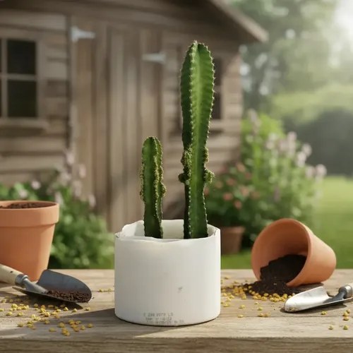 X 2 Planta Cactus En 1 Maceta Reciclada 15 Cm Cereus O Nopal Amarillo