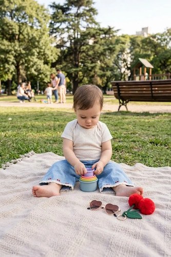 Pantalón Oxford Denim Liviano Bordado Cereza Bebé Niña Celeste Cereza 2 - 2
