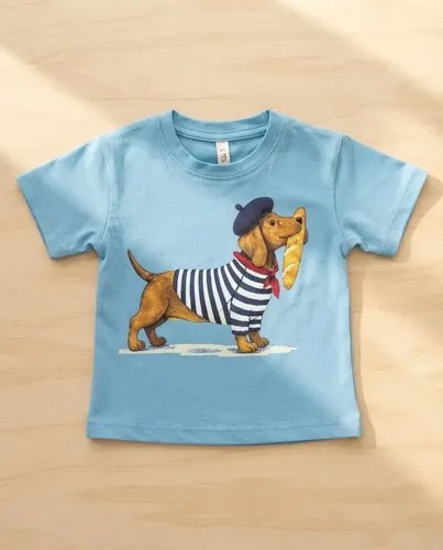 Remeras Bebé Algodón Manga Corta Estampa Salchicha Turquesa Perro Salchicha 3 Algodón - 3