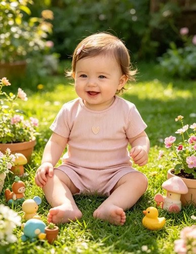 Conjuntos Liso De Morley De Algodón Beba Rosa 6-9 M