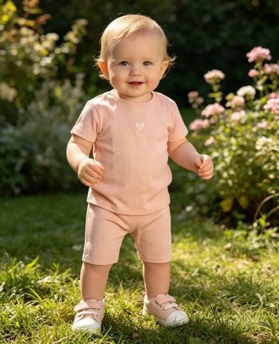 Conjuntos Liso De Morley De Algodón Beba Rosa Salmón 12-18 M