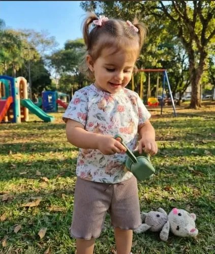 Conjunto Remera Floreada Y Calza Biker Beba Natural / Gris 3-6 M