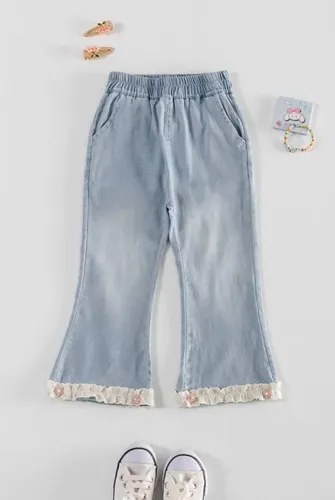 Pantalón Oxford De Denim Liviano Bebé Niña Celeste Liso 6 - 3