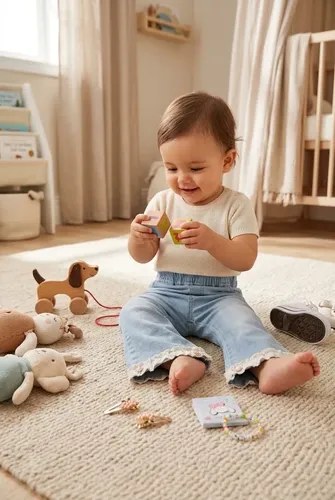 Pantalón Oxford De Denim Liviano Bebé Niña Celeste Liso 2 - 2