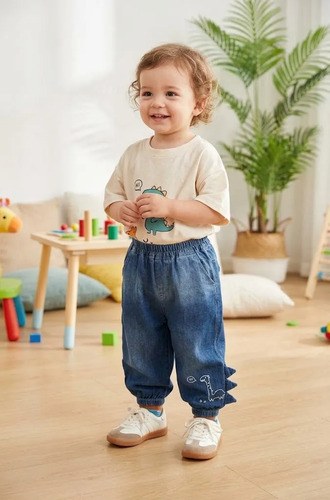 Pantalón Babucha Denim Liviano Bebé Niño Azul Liso 6