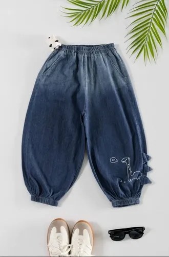Pantalón Babucha Denim Liviano Bebé Niño Azul Liso 6 - 3