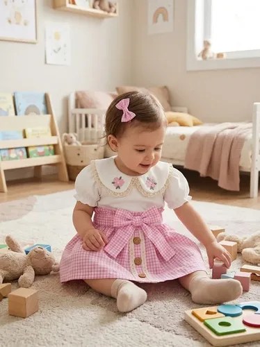 Conjuntos 3 Piezas Body Pollera Y Vincha Cuadrillé De Beba Rosa 18-24 M - 2