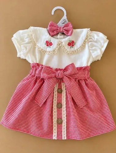 Conjuntos 3 Piezas Body Pollera Y Vincha Cuadrillé De Beba Rojo 6-9 M - 3