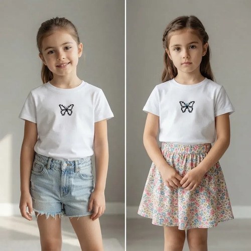 Remeras Básicas Algodón Top Bordado Niña Blanco Mariposa Unico Liso - 2