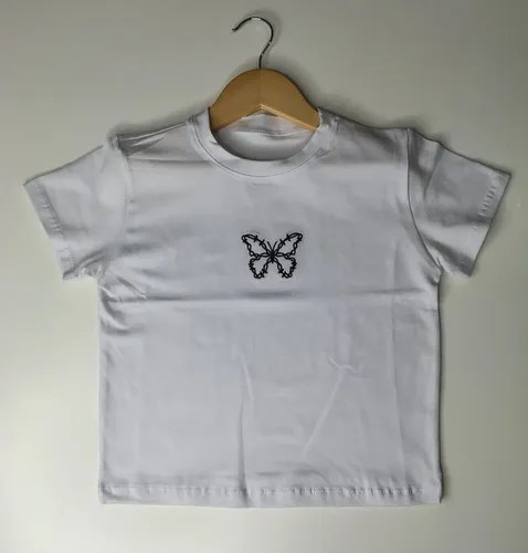 Remeras Básicas Algodón Top Bordado Niña Blanco Mariposa Unico Liso - 3