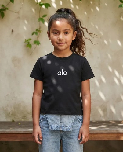 Remeras Básicas Algodón Top Bordado Niña Negro Al Unico Liso