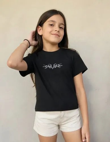 Remeras Básicas Algodón Top Bordado Niña Negro Bordado Unico Liso