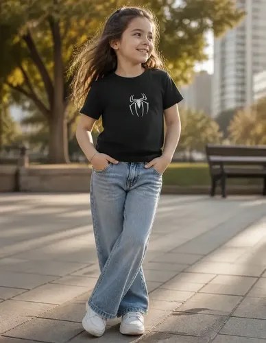 Remeras Básicas Algodón Top Bordado Niña Negro Araña Unico Liso