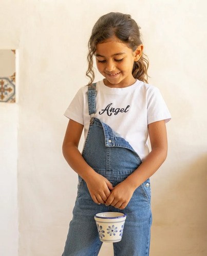 Remeras Básicas Algodón Top Bordado Niña Blanco Angel Unico Liso