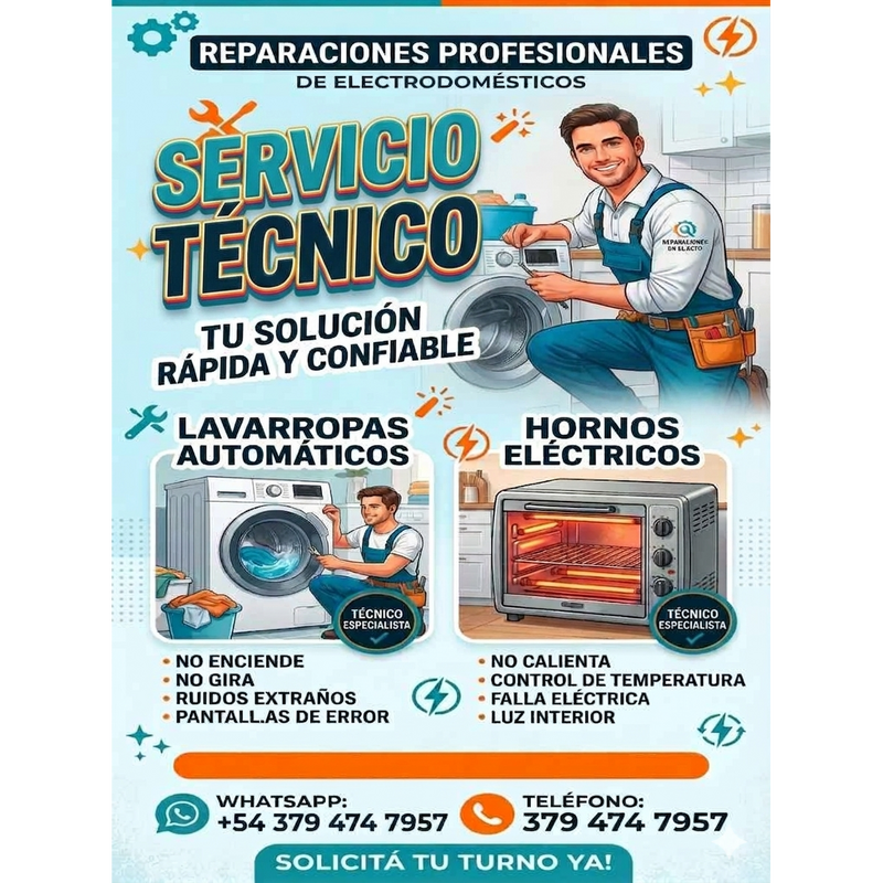 Reparacion de lavarropas, hornos electricos, instalaciones electricas