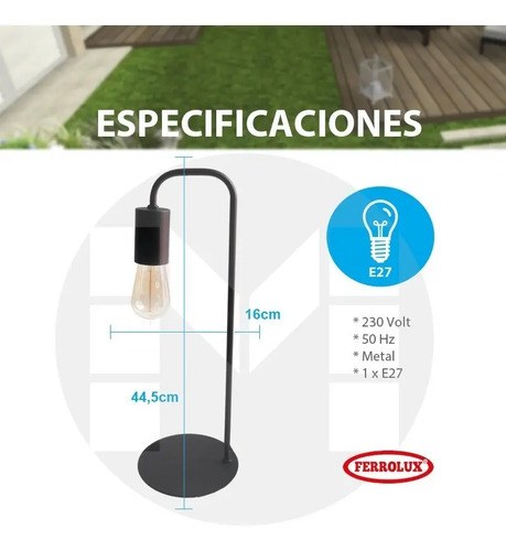 Lámpara Velador Escritorio Ferrolux Imola Metal E27 Led Blanco - 2