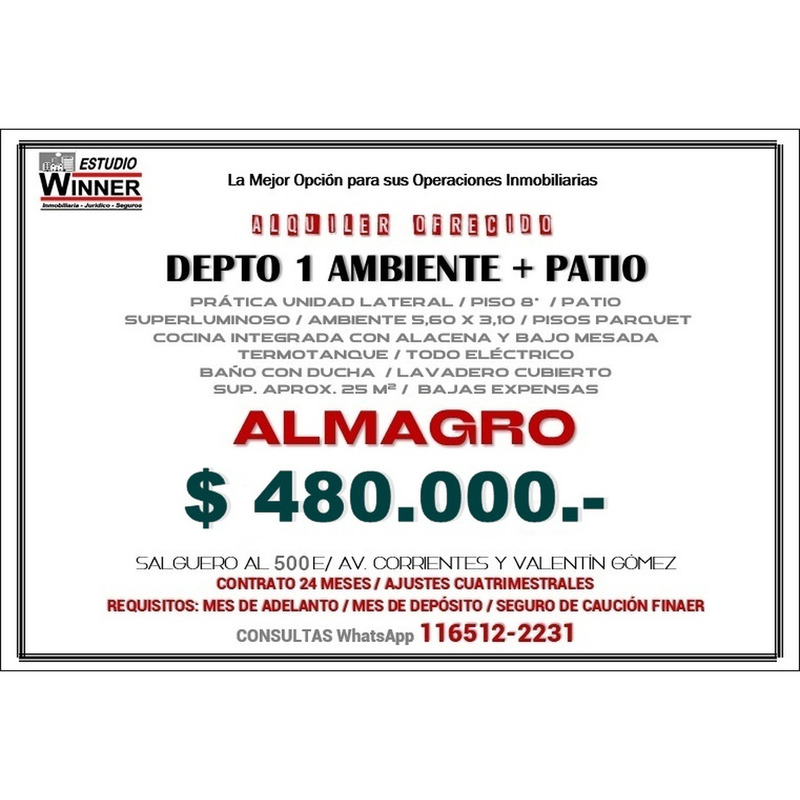 ALAMGRO ALQUILER 1 AMBIENTE