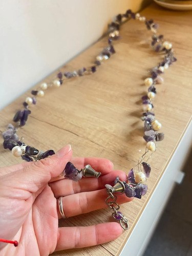 Collar Largo Artesanal De Piedras Amatista Y Perlas 110 Cm Violeta - 3