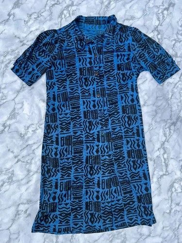 Vestido Vintage Para Mujer Azul Estampado L Azul Poliéster Uni