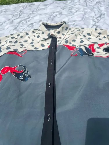 Camisa De Diseño Vintage De Seda Manga Larga Gris Diseño Vintage L - 2
