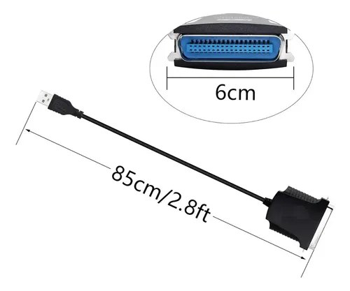 Adaptador De Cable Paralelo A Usb Notebook Pc Cpu Negro - 3