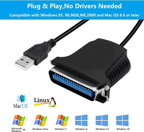 Adaptador De Cable Paralelo A Usb Notebook Pc Cpu Negro - 6