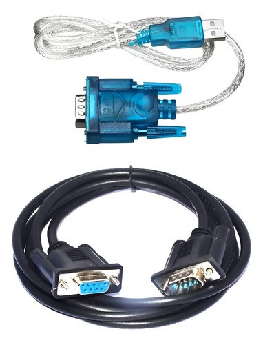 Cable Adaptador Usb A Serie Rs 232 Macho + Alargue Db9 Ctro Azul Acero