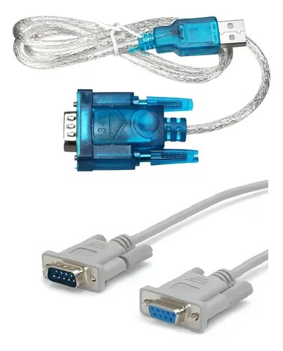 Combo Cable Db9 Rs232 Null Modem + Cableadaptador Db9 A Usb Gris