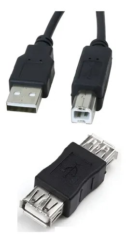 Combo Cable Usb Ab + Cupla Doble Hembra Congreso Negro