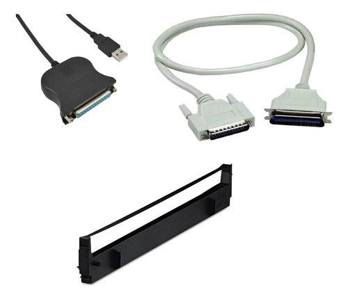 Combo Cables Adaptador Usb + Paralelo + Cinta P/ Epson Lx300 Negro