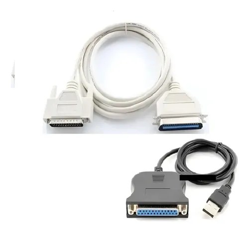 Combo Cables Adaptador Usb + Paralelo Para Impresoras Caba Negro