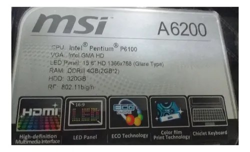 Notebook Msi A6200 A Reparar O Repuestos Negro - 2