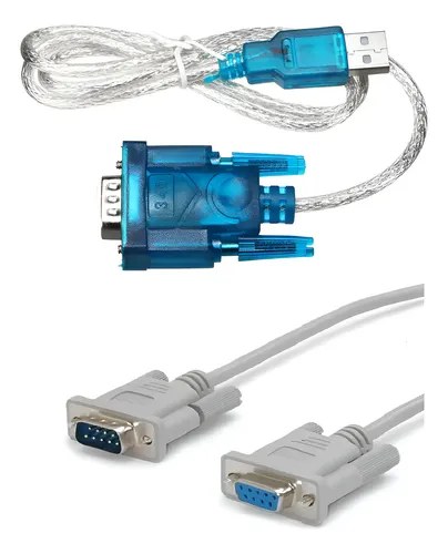 Cableadaptador Usb A Serie Rs232 Macho + Alargue Db9mh 5 Mts Azul Acero
