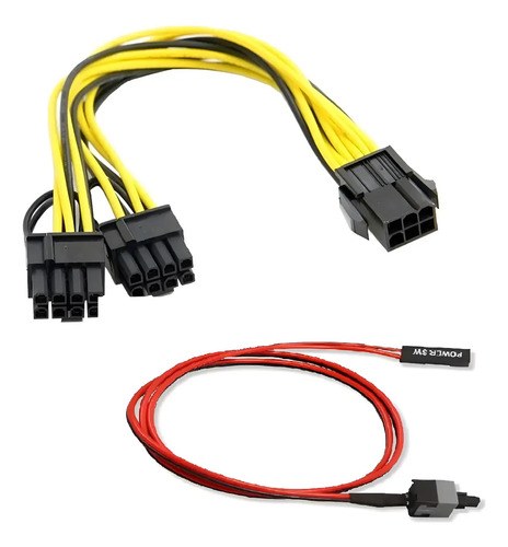 Combo Para Rig: Splitter Pcie 6 A 2x 6+2 Y Switch Power Ctro Negro Y Amarillo (cable De Alimentación