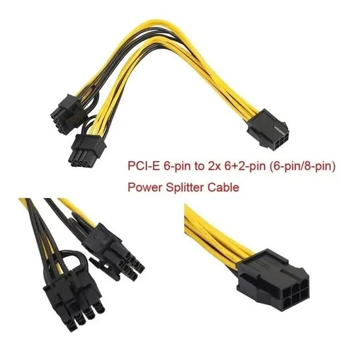 Combo Para Rig: Splitter Pcie 6 A 2x 6+2 Y Switch Power Ctro Negro Y Amarillo (cable De Alimentación - 2