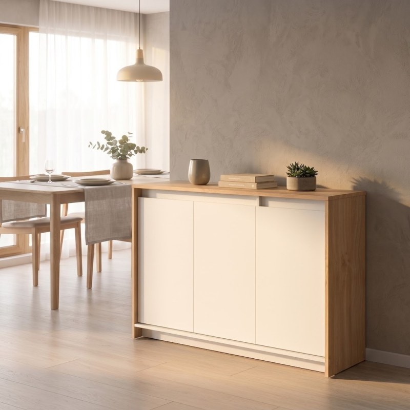 Bahiut Vajillero 130 cm Roble Kendal Blanco