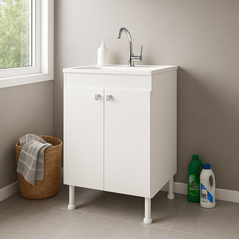 Bajo Lavadero 60 cm con Mesada / Bacha Plastica Blanco