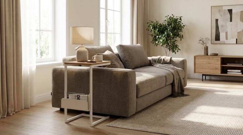 Mesa de Arrime con Revistero Roble Kendal Blanca