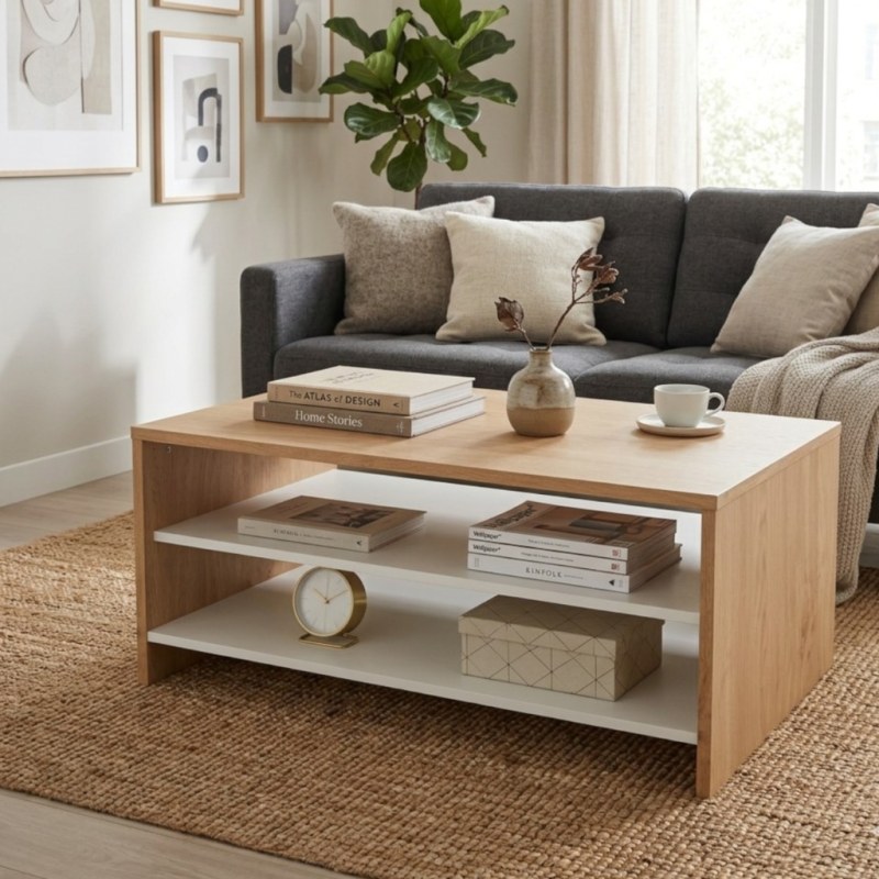 Mesa Ratona Niza 90 cm Blanca Roble Kendal