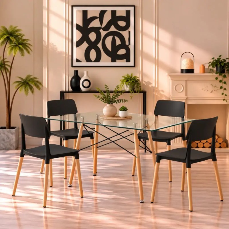 Combo Mesa de vidrio 120cmx80cm Rectangular y 4 sillas Milan