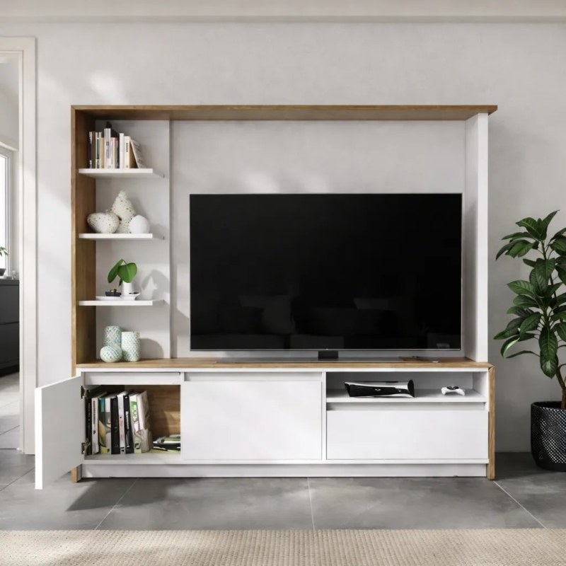 Panel De Tv 180 cm Blanco Roble Kendal - 3