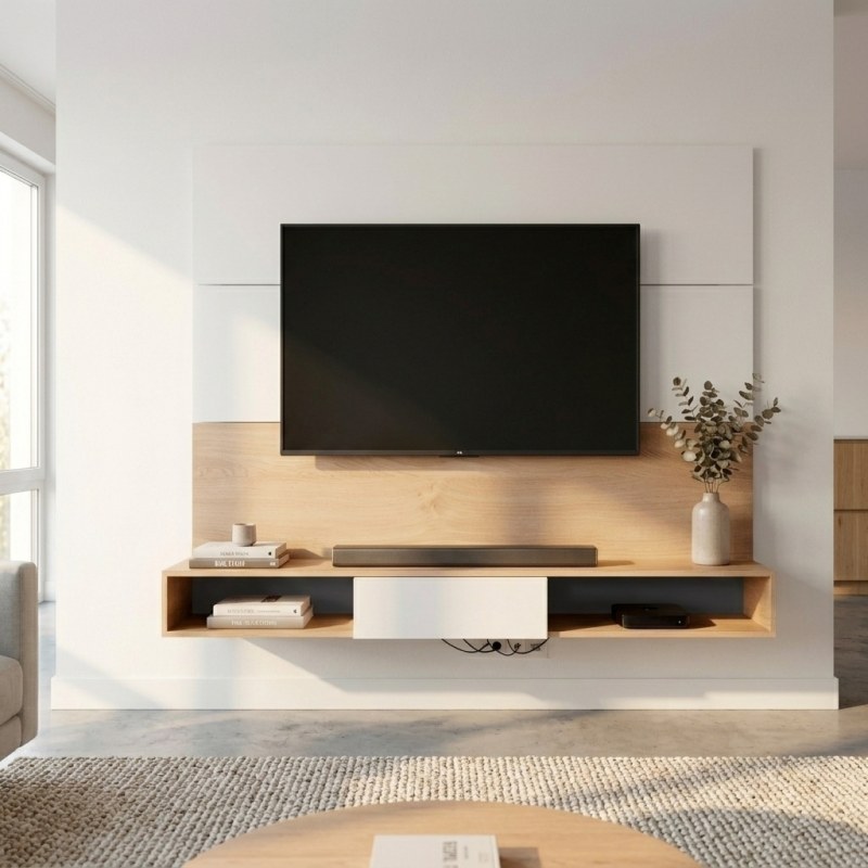 Panel Rack de Tv Flotante 160 cm Blanco Roble Kendal