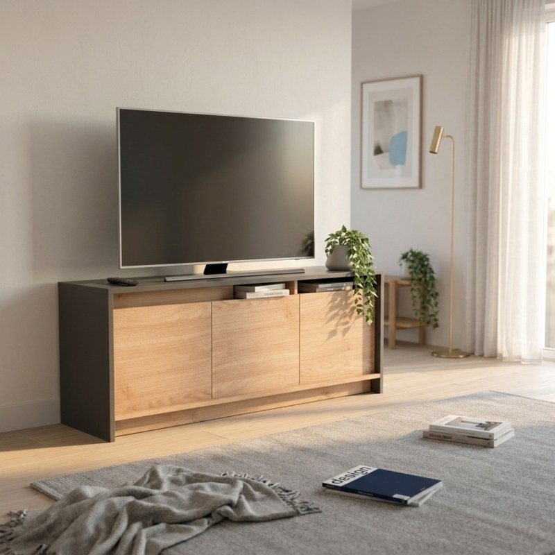 Rack De Tv 130 cm Gris Roble Kendal