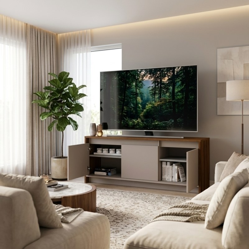 Rack De Tv 130 cm Nogal Gris Arcilla - 2
