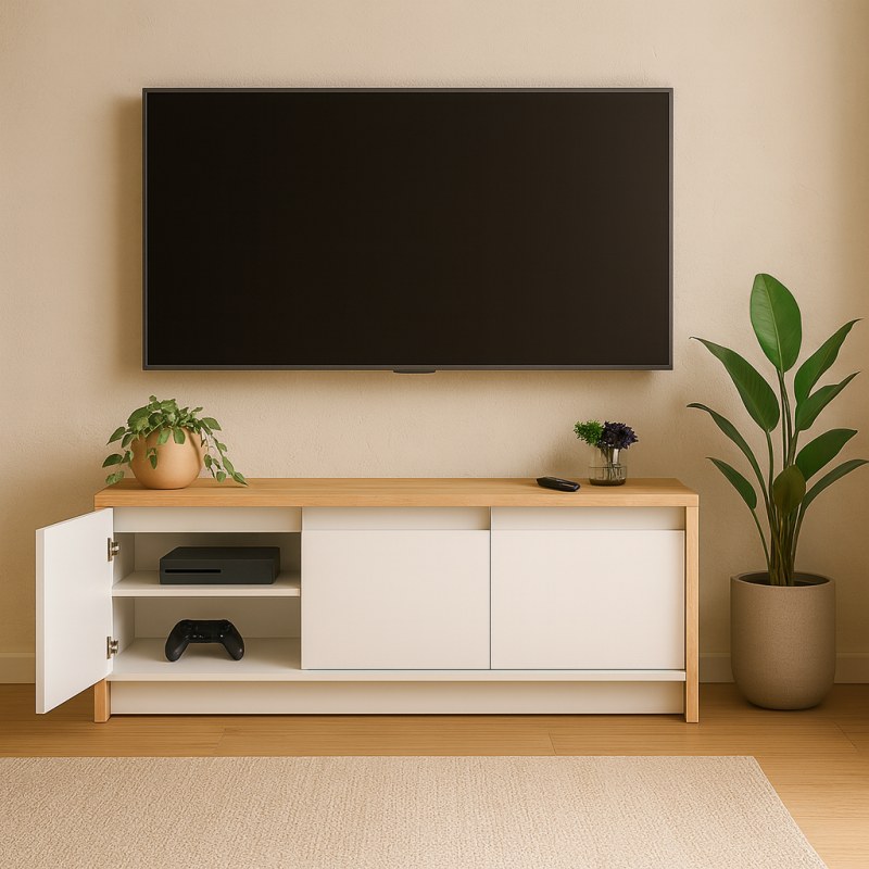Rack De Tv 130 cm Roble Kendal Blanco - 2