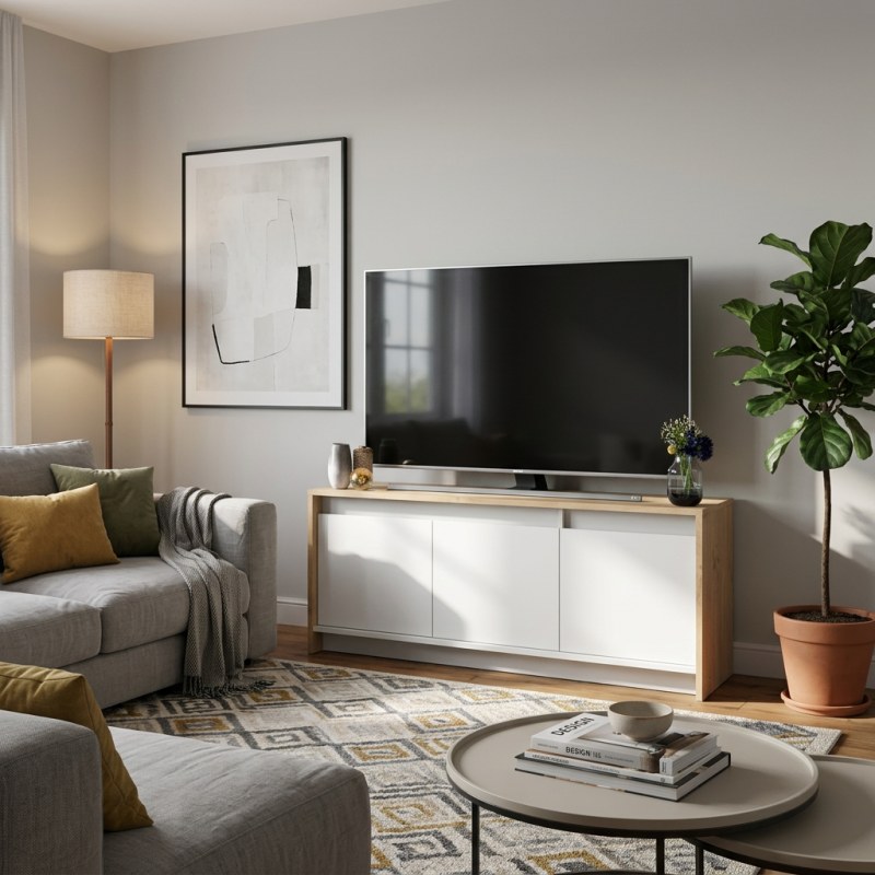 Rack De Tv 130 cm Roble Kendal Blanco - 3