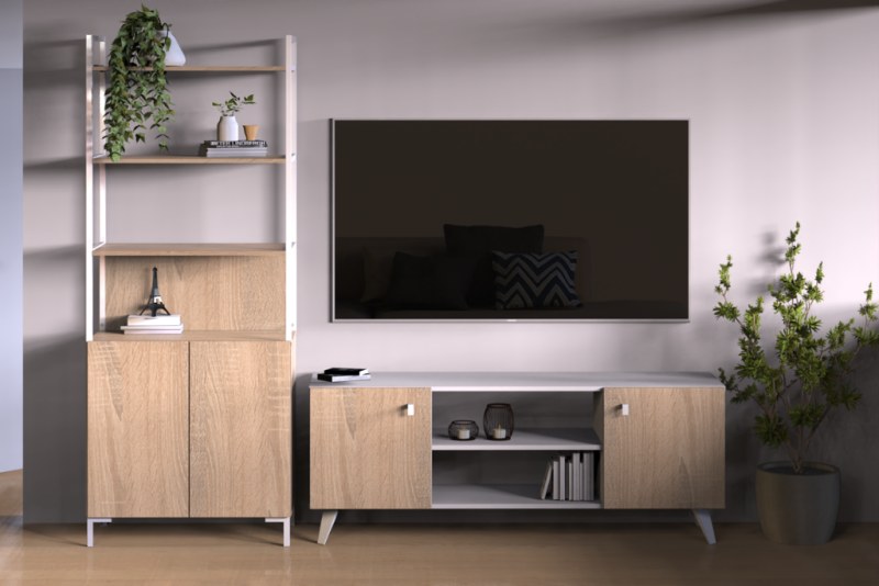 Rack De Tv 140 cm Escandinavo Blanco Roble Kendal - 3