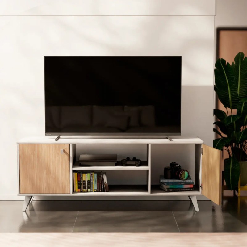 Rack De Tv 140 cm Escandinavo Blanco Roble Kendal - 4