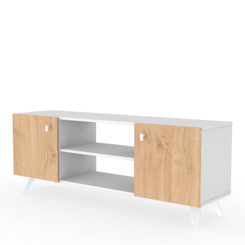 Rack De Tv 140 cm Escandinavo Blanco Roble Kendal - 5