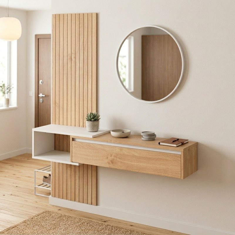 Rack de Tv Recibidor Flotante 140 cm Blanco Roble Kendal